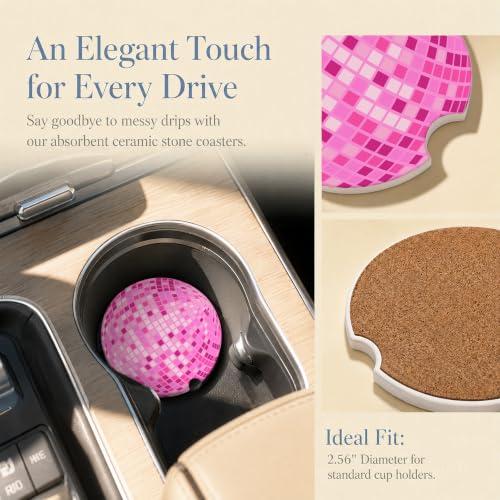 Car Coasters for Cup Holders, Pink Disco Ball Car Coasters Set of 2, B01 - color: Disco Ball