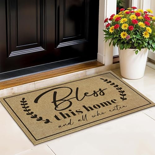 Christian Door Mat Welcome Mats for Front Door Outside Entrance 17"x30" - color: Bless This Home