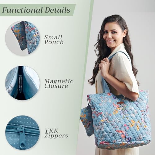Maison d' Hermine Shopping Bags Cotton Quilted Tote Bag with Zipper Pockets - color: 037 - Equinoxe - Blue