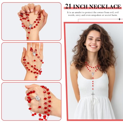 ROCEEI 12/24 Set Catholic Rosary Beads Necklace Bulk - color: Red