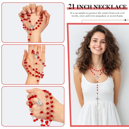 ROCEEI 12/24 Set Catholic Rosary Beads Necklace Bulk - color: Red