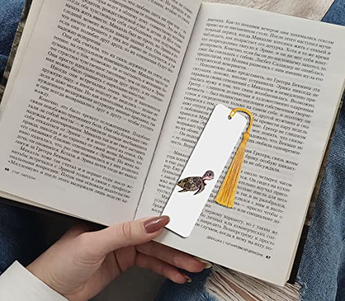 WIRESTER Set of 2 Metal Bookmarks with Light Gold Tassel for Students, Reader, Teachers, Book Lovers - Cute Turtle On Ocean, Blue Sea Turtle - color: Cute Turtle on Ocean, Blue Sea Turtle