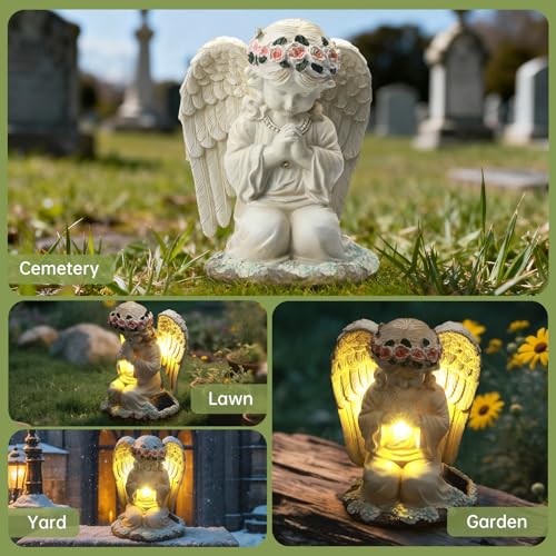 Solar Angel Garden Statue, Outdoor Decor, Cemetery Decorations for Grave – Praying Angel Figurines with LED Light for Outdoor Lawn, Yard, Patio Decor, Memorial Gifts for Women, Mom and Grandma - size: Angel