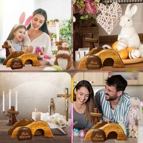 Easter Scene Wooden Decorations - Empty Tomb Resurrection Scene and Cross Decor - Jesus Christian Religious Tomb Signs Tiered Tray Decoration for the Home Table Office - style: Classic