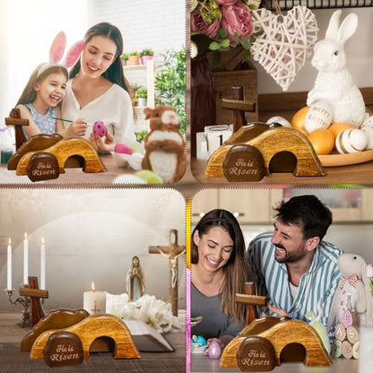 Easter Scene Wooden Decorations - Empty Tomb Resurrection Scene and Cross Decor - Jesus Christian Religious Tomb Signs Tiered Tray Decoration for the Home Table Office - style: Classic