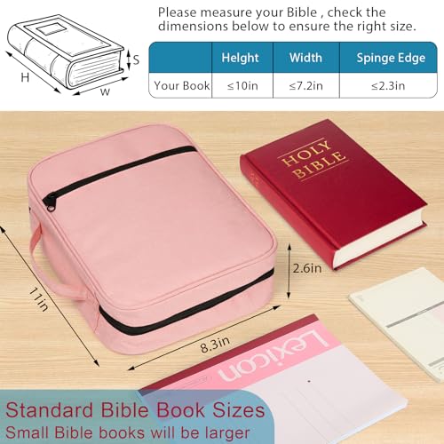 GERMUN Bible Cover with Durable Handle, Carrying Book Case Church Bag Bible, Protective with Zippered Pocket, Bible Study Accessories Supplies, Book Protector for Book Lovers, pink - color: Pink