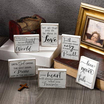 Maitys 6 Pcs Bible Verse Mini Wood Signs Religious Sign, Fresh Style - style: Fresh Style
