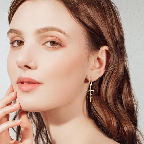 925 Sterling Silver Infinity Love of God Simple Dainty Faith Cross Dangle Earrings Religious Gift for Women - color: Faith - Gold