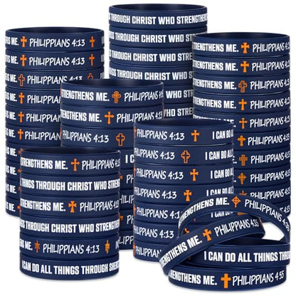 50 Pcs Philippians 4:13 Rubber Wristbands, Dark Blue - color: Dark Blue