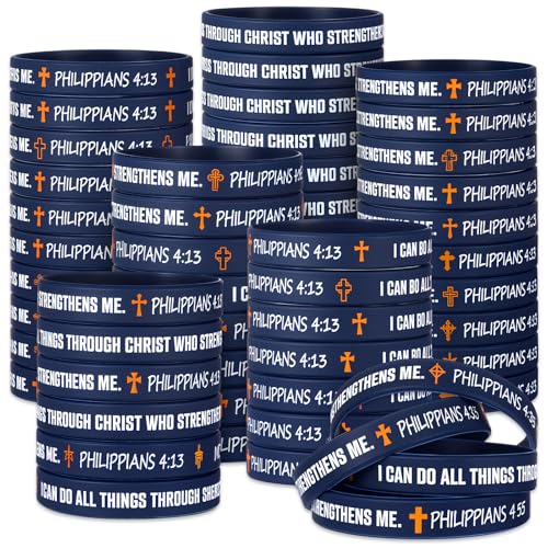 50 Pcs Philippians 4:13 Rubber Wristbands, Dark Blue - color: Dark Blue