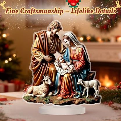 Menolana Virgin Mary and Jesus Statue 2D Acrylic Jesus Figurine Religious Holy Family Statues for Living Room Bedroom Home Tabletop Decor