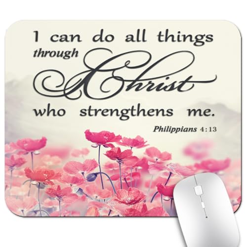 I Can Do All Things Christian Mouse Pad, Pink Lotus Inspirational Desk Mat - color: Cute Colorful Art Rec25