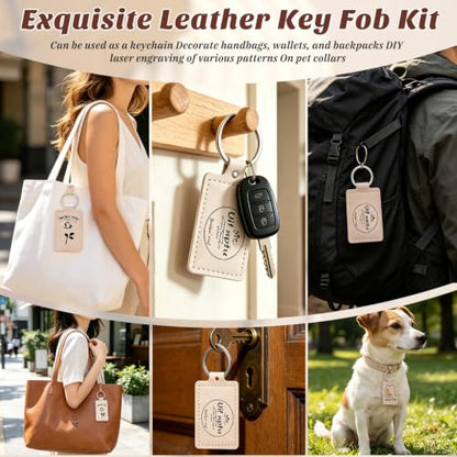 10 Pcs Leather Key Fob, Rectangular Laser Engraving Blanks Keychain Blanks - color: Off White-10 Pcs