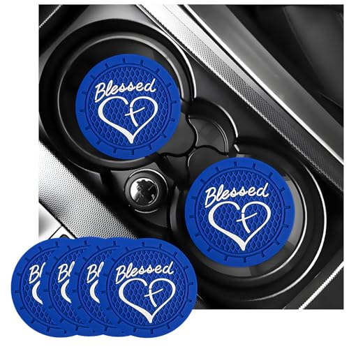 KVAEY 2 PCS Car Cup Holder Coasters, 2.76 Inch Anti Slip Vehicle Drink Mats with Cute Blessed Cross and Heart, Shockproof, Universal Car Accessories (Blue, 4 PCS) - color: Blue, size: 4 PCS
