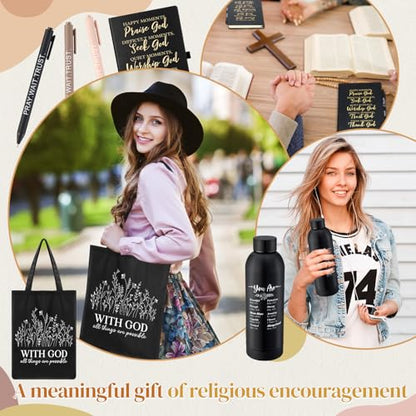 Sayglossy 11 Pcs Christian Gifts Set, Tumbler Notebook Bag Pens, Black - color: Black
