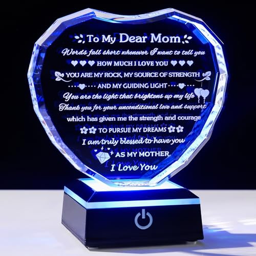 Arikyrist Gifts for Mom with Colorful LED Base Moms Birthday Gifts from Daughter Son to My Mom Gift Crystal Heart Keepsake Best Mother Presents Idea for Christmas Mother's Day Valentine - color: Mom Gifts + Light Base
