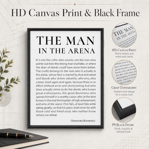 The Man in the Arena Poster Prints Inspirational Wall Art Office Decor Motivational Positive Quote Canvas Gift for Men&Women For Home Office Bedroom Living Room Framed Canvas Wall Decor 8”x10” - color: Black, size: 10"L x 8"W