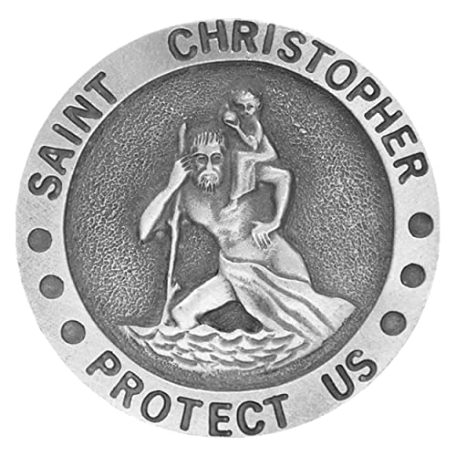 True Faith Jewelry Round Pewter St Christopher Medal Visor Clip for Car, Patron Saint of Travelers, Gift for New Driver, Fine Pewter (92% Tin), 1-1/2 x 1-1/2 Inch - size: St. Christopher (Round) 1