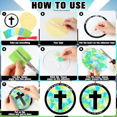Motipuns 32 Sets Cross Suncatcher Craft Kit, 5.9 Inch VBS Tissue Paper - style: Vbs Cross
