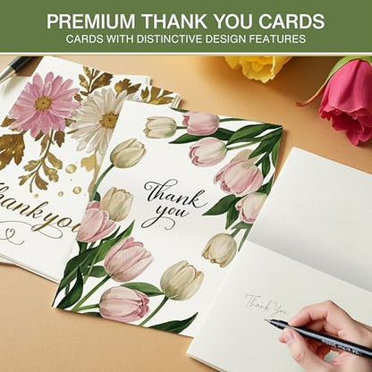 Thank You Cards with Envelopes - 24 Pack 6 Floral Designs Thank You Notes with Envelopes Set, Small Blank Thank You Cards (3.5x5in) for Weddings, Baby Showers & Business