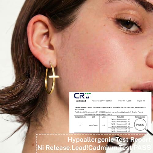 Senteria 3MM 925 Sterling Silver Post Cross Hoops Earrings Hypoallergenic - color: Gold-40MM