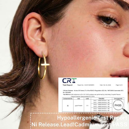 Senteria 3MM 925 Sterling Silver Post Cross Hoops Earrings Hypoallergenic - color: Gold-40MM