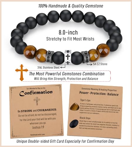 TONY & SANDY Christian Gift for Him Kids Teen Boys Adults Men Cross Bracelet Son Grandson Birthday Graduation Easter Religious Gifts for Men Christmas - style: Confirmation (8 inches)