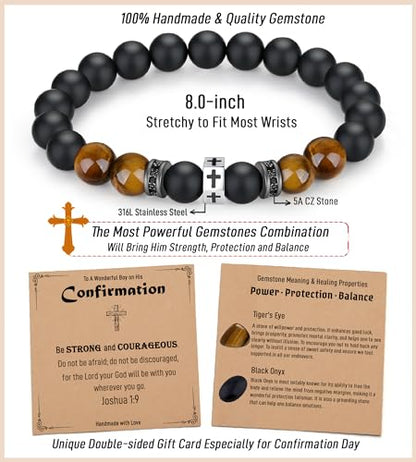 TONY & SANDY Christian Gift for Him Kids Teen Boys Adults Men Cross Bracelet Son Grandson Birthday Graduation Easter Religious Gifts for Men Christmas - style: Confirmation (8 inches)