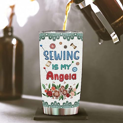 WAZONE Personalized Sewing Tumbler With Lid 20oz 30oz Sayings Insulated Custom Name Stainless Steel Vacuum Travel Mug Gifts Birthday Christmas for Women Quilting Crochet Lovers Mom Grandma - color: Sewing