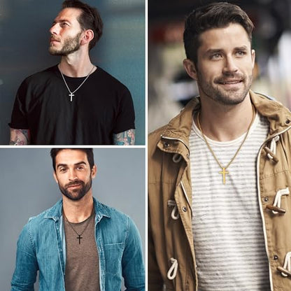 2 Pcs/3 Pcs Cross Necklace for Men, Silver Black Gold Cross Chain Stainless Steel Cross Pendant Jewelry Christian Religious Gifts for Boys Men 16-30 Inches - size: 22in, style: 2Pcs(silver+black) 1.2 "* 0.7'' pendant