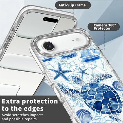 for iPhone 17 Air Case [Compatible with Magsafe],Girls Women Clear Magnetic Case Silicone Shockproof Protective Cover with Pattern Blue Sailing Sea Turtle - color: Blue Sailing Sea Turtle, size: iPhone 17 Air