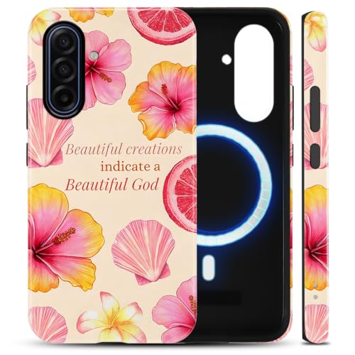 Magnetic Phone Case for Samsung Galaxy A17 6.7'', Christian Bible Verse Compatible with MagSafe, Flower Shell Inspirational Quote Protective Case, TPU and Hard PC Shockproof Cover - color: Flower Shell, size: for Samsung Galaxy A17