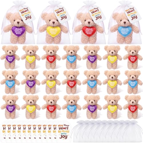 Junkin 24 Set Jesus Loves You Beary Much Plush Stuffed Bear, 4.7"