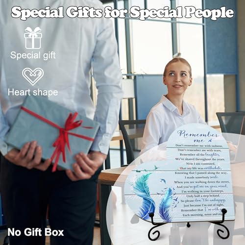 Sympathy Gifts for Loss of Loved One, Bereavement Memorial Funeral Grief Gift for Women, Wooden Heart Keepsake Remembrance of Mom Dad Family Member - E02 - color: Blue Remember Me Feather