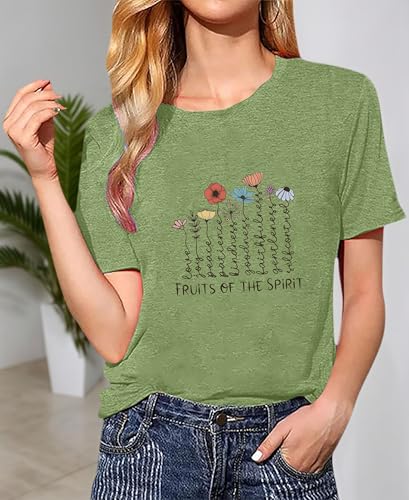 Women's Christian Shirt Fruit of The Holy Spirit Flower T-Shirt Inspirational Bible Text Top - color: Z-q6013-green, size: Small