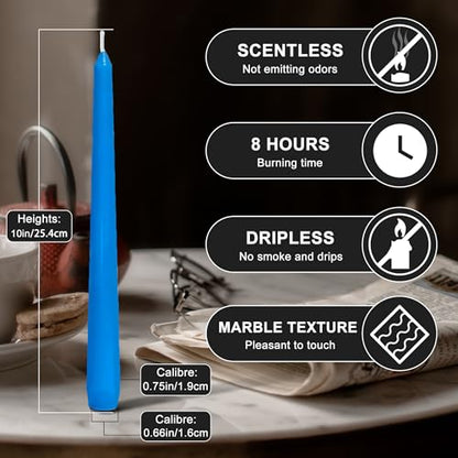 4 Pack Blue Taper Candles丨Taper Candles 10 Inch Dripless丨Unscented & Smokeless Candlesticks Bulk丨7-8 Hours Long Burning Tall Candles丨Ideal for Christmas Weddings Parties Dinner - color: Blue, size: 4 Pack Taper Candle