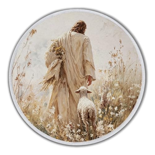 Jesus and the Lamb Christian Small Round Mouse Pad 8.6x8.6in - color: Jesus and Lamb Mouse Pad