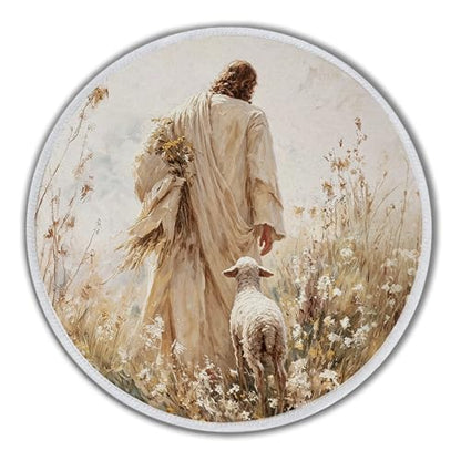 Jesus and the Lamb Christian Small Round Mouse Pad 8.6x8.6in - color: Jesus and Lamb Mouse Pad