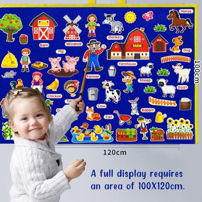 PENGFULL Felt Flannel Board Story Pieces for Toddlers Preschool, Kids Interactive Storytelling Teaching Play Kits with Words Felt Pieces (New Farm)