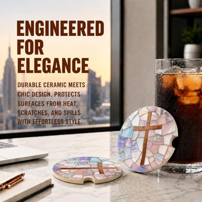 Christian Cross Stained Glass Car Coasters, Religious Faith Cup Holders, 25 - color: Christian Cross