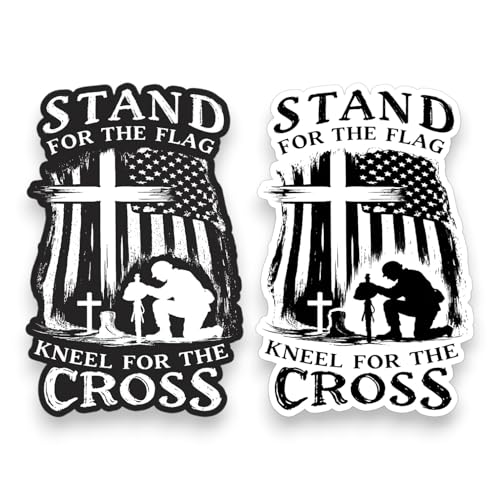 (2PCS Black and White) Stand for The Flag Kneel for The Cross Sticker 5 inch, stickers for trucks, window stickers for trucks, religious car decals, Waterproof Vinyl Decals For Cars, Laptops, Tumblers