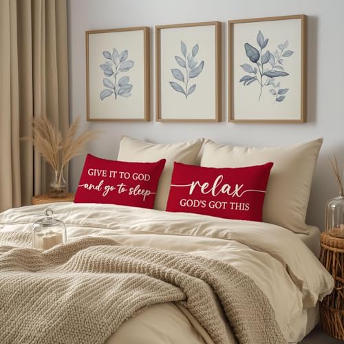 Red Christmas Pillow Covers 12x20 Inch Set of 2, Christian Decor - color: Red
