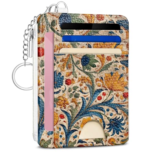Vintage Flower Credit Card Holder Wallet, Slim RFID Blocking Card Case - color: Blossom