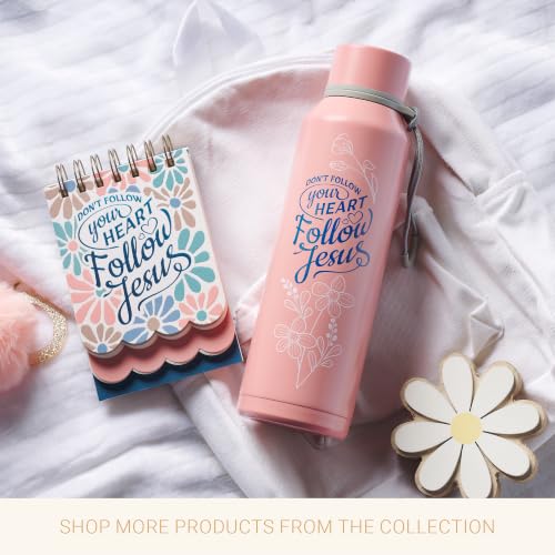 Christian Art Gifts Insulated Stainless Steel Follow Jesus Water Bottle for Women: Double-Wall Vacuum Sealed, Carry Loop, Leak-Proof Twist Cap, Pink Floral, 24 oz.
