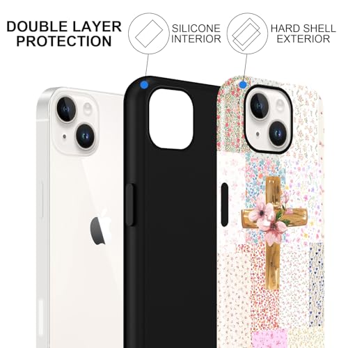 for iPhone 14 Plus 6.7'' Pink Flower Cross Christian Phone Case - color: Pink Flower Cross, size: iPhone 14 Plus