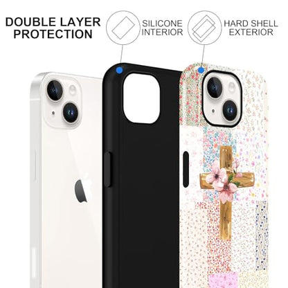 for iPhone 14 Plus 6.7'' Pink Flower Cross Christian Phone Case - color: Pink Flower Cross, size: iPhone 14 Plus