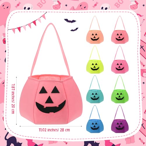 SilTriangle 8 Pcs Pumpkin Trick or Treat Buckets Felt Pastel for Halloween