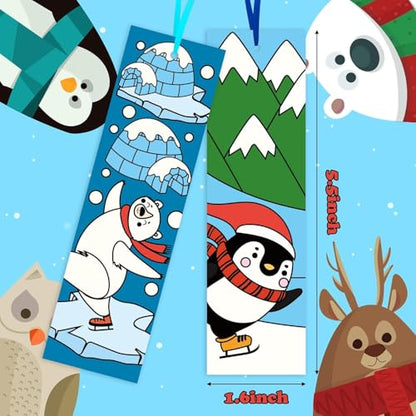 Haooryx Christmas Winter DIY Bookmarks - 75Pcs Color Your Own Polar Animals Bookmarks Creative DIY Penguins Sea Lions Coloring Blank Book Mark Teacher Student Reader Classroom Rewards Paper Art Craft - style: Polar Animal