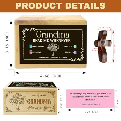 Personalized Grandma Bible Verse Box with 150 Color-Coded Scripture Cards, Custom Name Prayer Box with Pocket Cross, Christian Gift for Grandma, Christmas, Mother’s Day - color: Grandma
