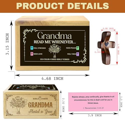 Personalized Grandma Bible Verse Box with 150 Color-Coded Scripture Cards, Custom Name Prayer Box with Pocket Cross, Christian Gift for Grandma, Christmas, Mother’s Day - color: Grandma